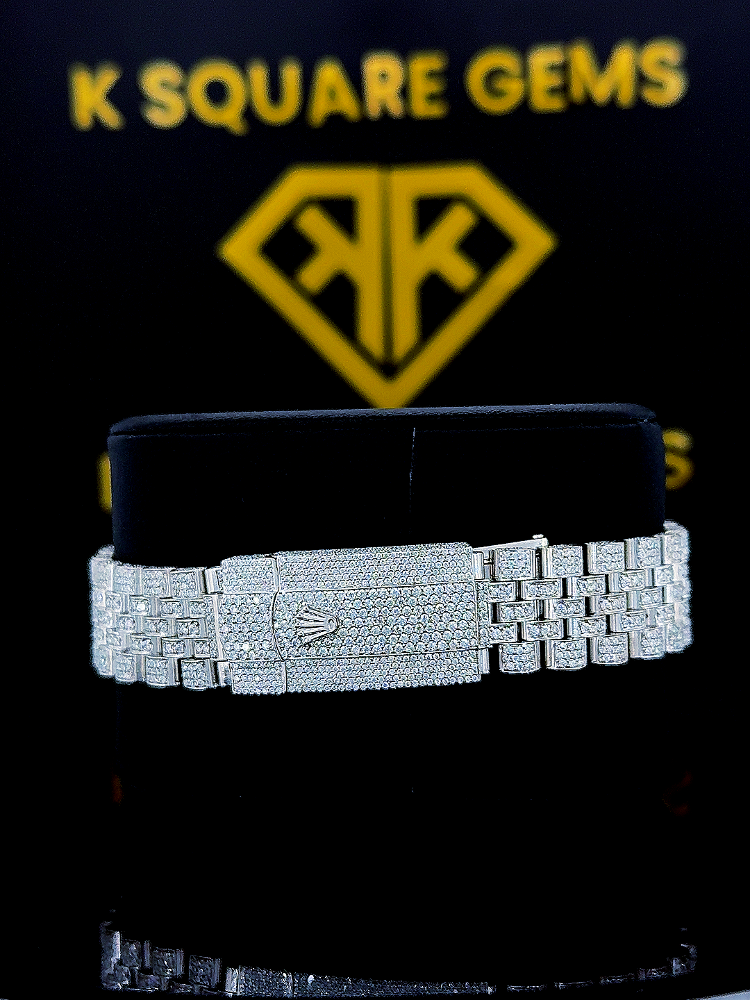 Iced Out Roman Numeral Dial Datejust Moissanite Diamond Watch Back Side View