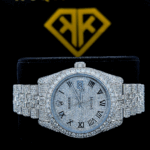 Iced Out Roman Numeral Dial Datejust Moissanite Diamond Watch Front View