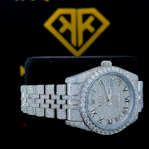 Iced Out Roman Numeral Dial Datejust Moissanite Diamond Watch Right Side View