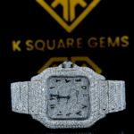 Iced Out Santos Arabic Numerals Dial Moissanite Diamond Watch Front View