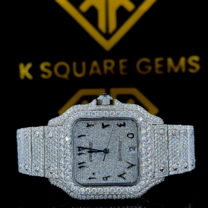 Iced Out Santos Arabic Numerals Dial Moissanite Diamond Watch Front View