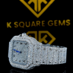 Iced Out Santos Arabic Numerals Dial Moissanite Diamond Watch Left Side View