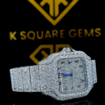 Iced Out Santos Arabic Numerals Dial Moissanite Diamond Watch Right Side View
