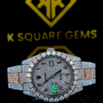 Rolex Datejust Arabic Numerals Pave Diamond Dial Two Tone Rose Gold Fully Iced Moissanite Watch