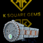 Iced Out Two Tone Rolex Datejust Arabic Dial Moissanite Diamond Watch Left Side View