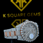 Iced Out Two Tone Rolex Datejust Arabic Dial Moissanite Diamond Watch Right Side View