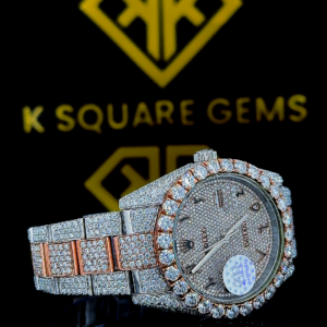 Iced Out Two Tone Rolex Datejust Arabic Dial Moissanite Diamond Watch Right Side View