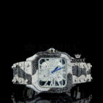 Cartier Santos Skeleton Openwork Dial Black and White Diamond Moissanite Watch