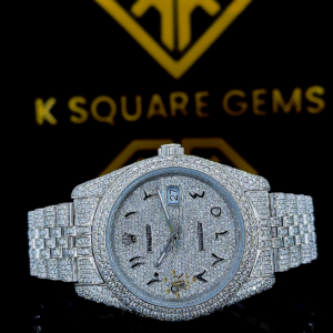 Rolex Arabic Dial Full Iced Out Moissanite Diamond Watch Front View