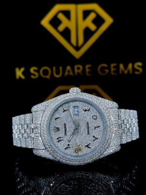 Rolex Datejust Arabic Numerals Pave Diamond Dial Fully Iced Out Moissanite Watch