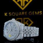 Rolex Arabic Dial Full Iced Out Moissanite Diamond Watch Left Side View