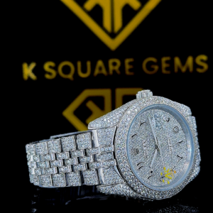 Rolex Arabic Dial Full Iced Out Moissanite Diamond Watch Right Side View