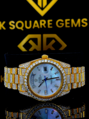 Rolex Day-Date Mother of Pearl Diamond Dial Yellow Gold Moissanite Watch