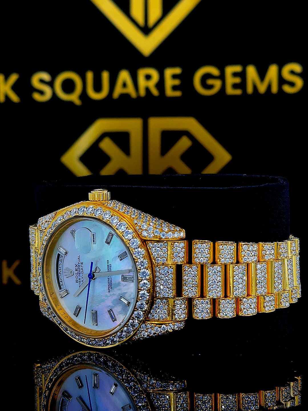 Rolex Day-Date Mother of Pearl Moissanite Diamond Watch Left View