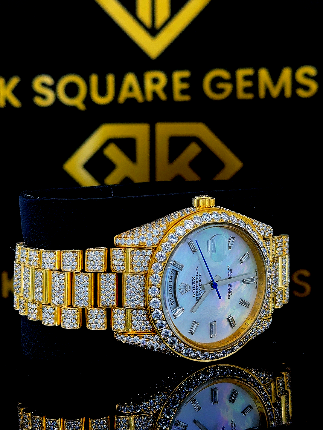 Rolex Day-Date Mother of Pearl Moissanite Diamond Watch Right View