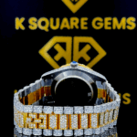 Rolex Day Date Roman Numeral Two Tone Moissanite Diamond Watch Back View