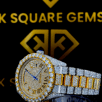 Rolex Day Date Two Tone Yellow Gold Moissanite Diamond Watch Left Profile View