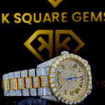 Rolex Day Date Two Tone Yellow Gold Moissanite Diamond Watch Right Profile View