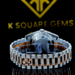 Rolex Iced Out Two Tone Day-Date Red Dial Moissanite Diamond Watch Back View