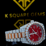 Rolex Iced Out Two Tone Day-Date Red Dial Moissanite Diamond Watch Right Side View