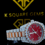 Rolex Iced Out Two Tone Day-Date Red Dial Moissanite Diamond Watch Right View