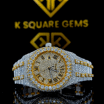AP Royal Oak Roman Numerals Pave Diamond Dial Yellow Gold Two Tone Moissanite Watch