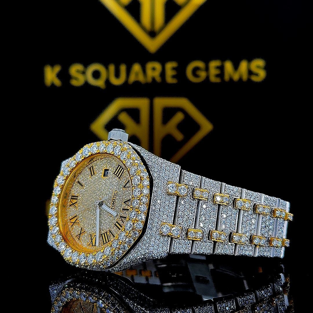 Roman AP Yellow Gold Moissanite Diamond Left Profile View
