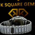 Roman Numeral Santos De Cartier White Gold Moissanite Diamond Watch Back Side View