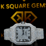 Roman Numeral Santos De Cartier White Gold Moissanite Diamond Watch Front View
