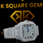 Roman Numeral Santos De Cartier White Gold Moissanite Diamond Watch Right Side View