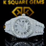 AP Royal Oak Roman Numerals Diamond Pave Dial Fully Iced Out Moissanite Watch