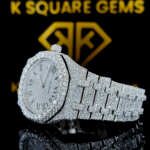 Royal Oak Roman Numeral Iced Out Moissanite Diamond Watch Left Profile View
