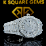 Royal Oak Roman Numeral Iced Out Moissanite Diamond Watch Right Profile View