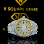 AP Royal Oak Classic Stick Markers Diamond Pave Dial Yellow Gold Two Tone Moissanite Watch