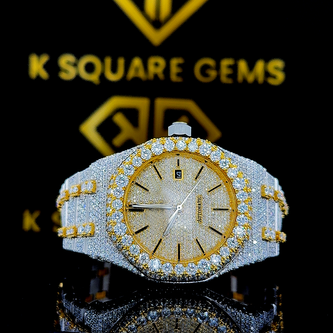 Royal Oak Two Tone Bust Down Moissanite Diamond Watch Front View