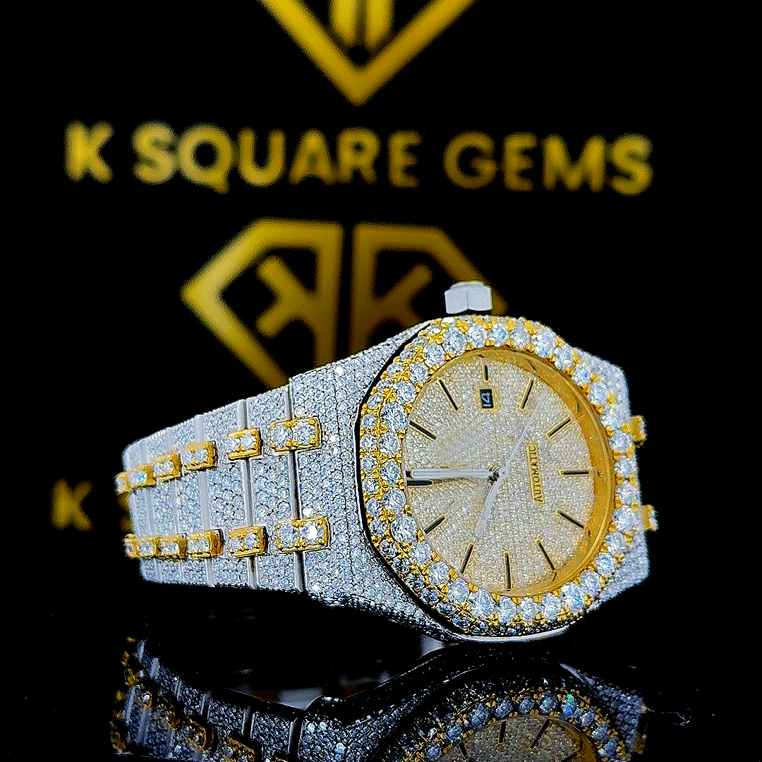 Royal Oak Two Tone Bust Down Moissanite Diamond Watch Right Profile View