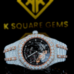 AP Royal Oak Skeleton Dial Diamond Bezel Two Tone Rose Gold Fully Iced Moissanite Watch