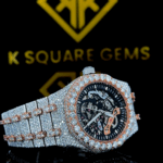 Royal Oak Two Tone Iced Out Skeleton Dial Moissanite Watch Right Side View