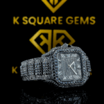 Santos De Cartier Full Black Roman Dial Moissanite Diamond Watch Right Profile View