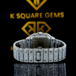 Santos De Cartier Full Iced Out Arabic Moissanite Diamond Watch Back View
