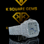 Santos De Cartier Full Iced Out Arabic Moissanite Diamond Watch Right Profile View
