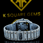 Skeleton Dial Cartier Two Tone Iced Out Moissanite Diamond Watch Back View