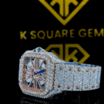 Skeleton Dial Cartier Two Tone Iced Out Moissanite Diamond Watch Left View
