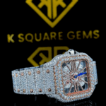 Skeleton Dial Cartier Two Tone Iced Out Moissanite Diamond Watch Right View