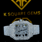Cartier Santos Skeleton Full Diamond Dial Fully Iced Out Moissanite Watch