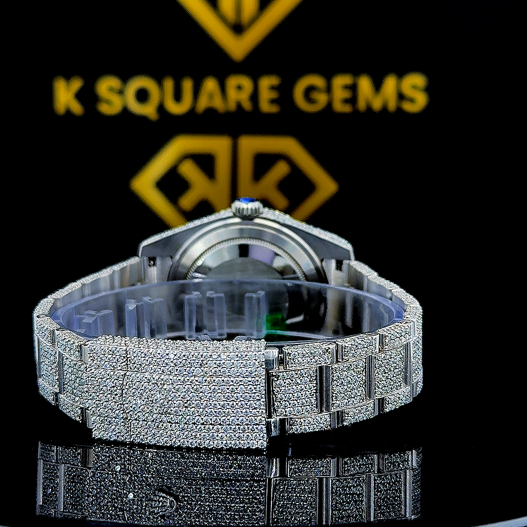 Sky Dweller Rolex Iced Out Moissanite Diamond Watch Back View