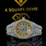 AP Royal Oak Arabic Numerals Pave Diamond Dial Yellow Gold Two Tone Moissanite Watch