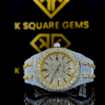 AP Royal Oak Classic Stick Markers Diamond Pave Dial Yellow Gold Two Tone Moissanite Watch