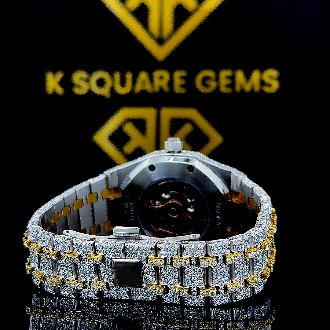 Two Tone AP Yello Gold Moissanite Diamond Watch View Back Profile
