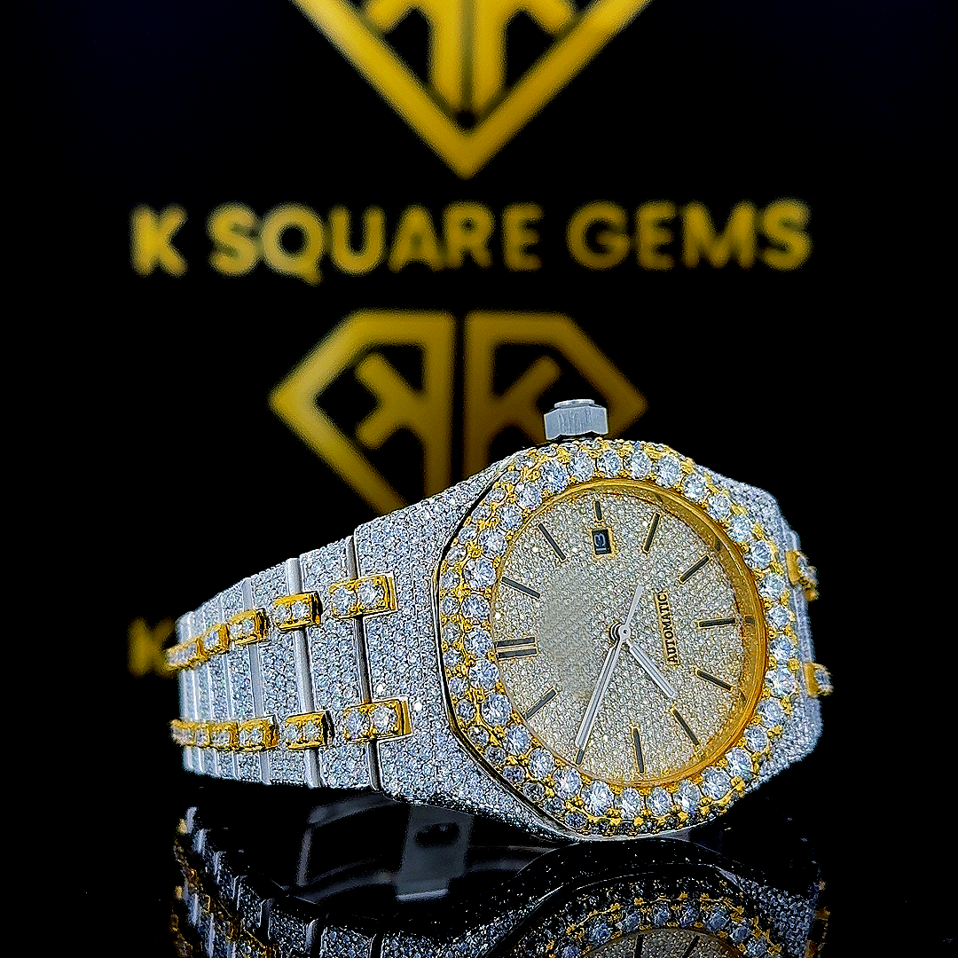 Two Tone AP Yello Gold Moissanite Diamond Watch View Right Profile